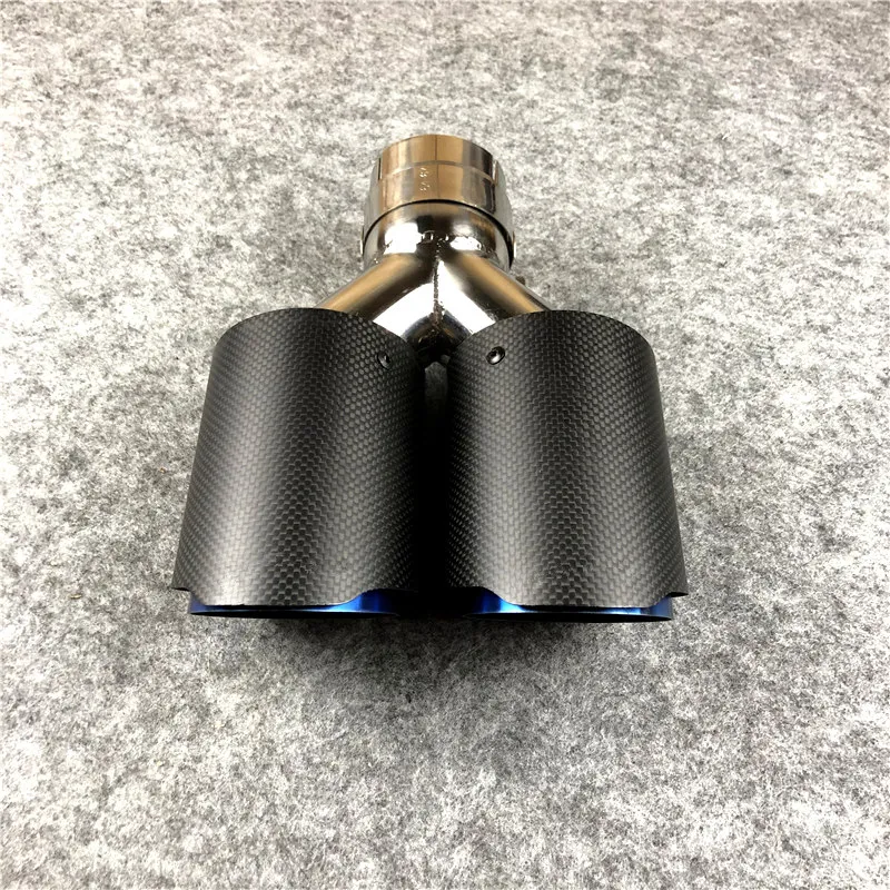 1 PCS Akrapovic Voiture Enduit Bleu Carbone Échappements Double Tuyaux Universel AK Fin Silencieux Tips269G