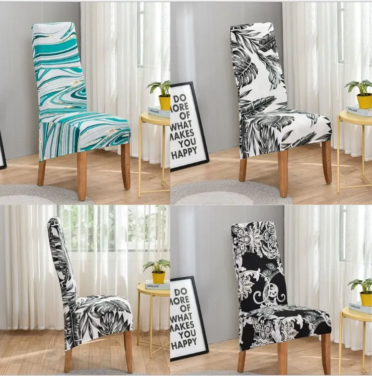 Extra Duży XL Long Back Dining Chair Cover Leaf Drukowane Stretch Spandex Elastyczne Bankiet Party Chair Slipcover Case Duży rozmiar