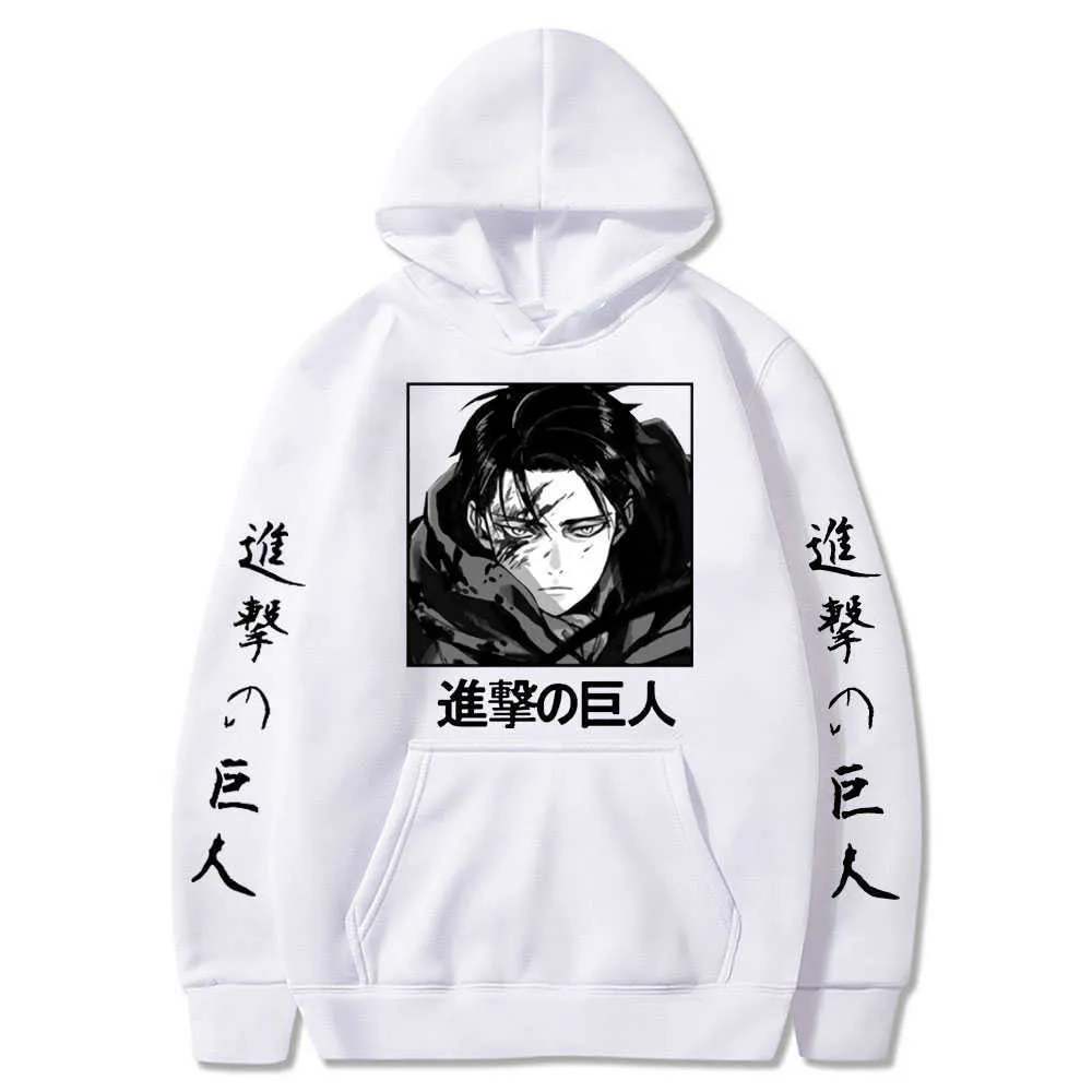 Attack on Titan Anime Hoodies Levi Ackerman Spring Hooded Swearshirts Kvinnor Män Unisex Casual Loose Pullovers Harajuku Kläder Y0816