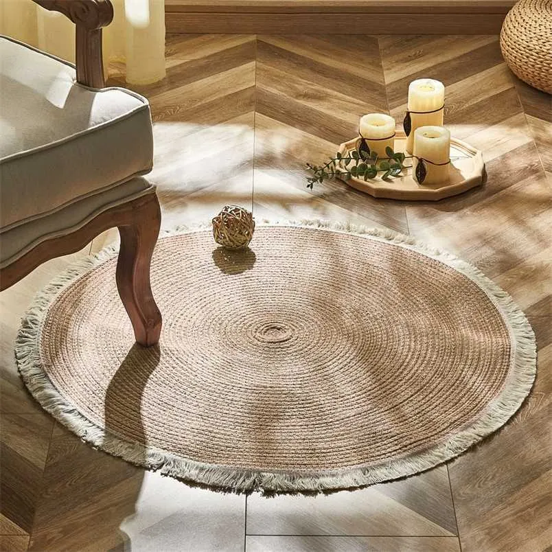 Round Rattan Carpet For Living Room Rattan Weaving Rugs With Tassels  Bedside Rug Home Decor Modern Country Style Bedroom Door Mats 211204 From  Dou08, $8.15