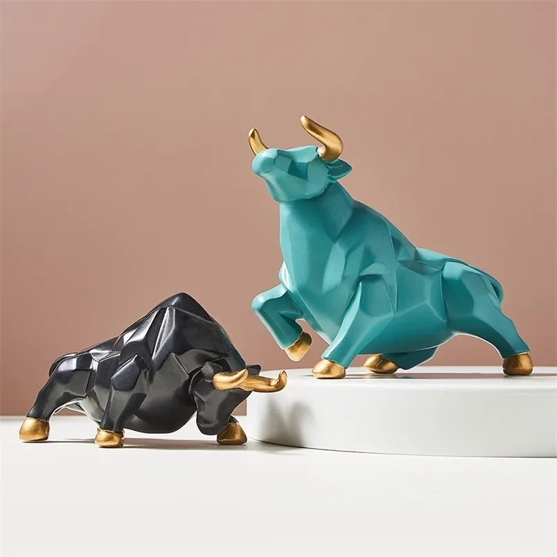 Styl Nordic Styl Rzeźba Bull Animal Model Figurki Żywicy Nowoczesne Dekoracja Domu Statua Office salon Dekoracje Dekoracja Dekoracja 211105