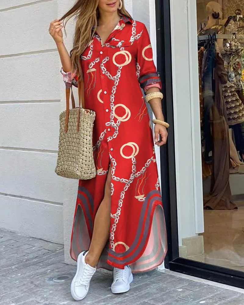 Casual Dresses Women Fashionable Shirt style Button Dress Ladies Long Street Large Size Loose Home Commuter Print