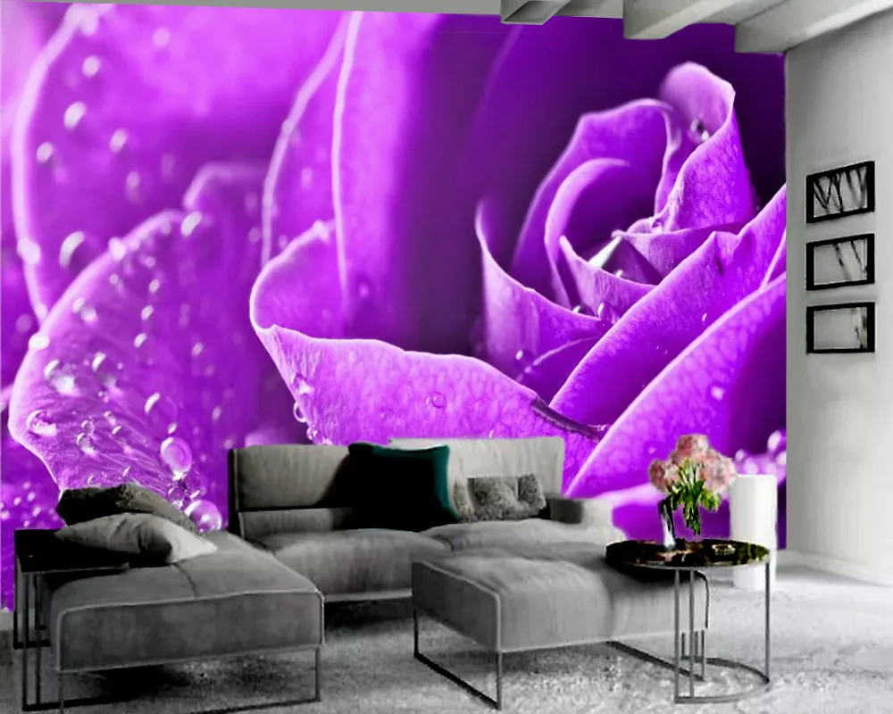 Living Classic 3d Wallpaper Romantic Purple Flowers 3D Wallpaper Interior Decoration Comfortable Elegant Wallpaper