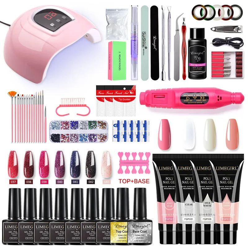 Kit de vernis à ongles Poly UV 4/6 couleurs, sèche-ongles 54W, constructeur acrylique pour Extension de doigts avec couche de Base et de finition