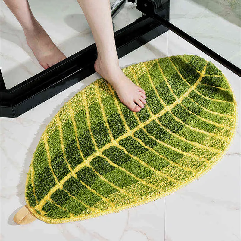 Leaf-shaped Home Decor Bathroom Mat Nonslip Bath Rug Mat Soft Bedroom Carpet Shower Carpet for Bathroom Water Absorption Doormat 211109