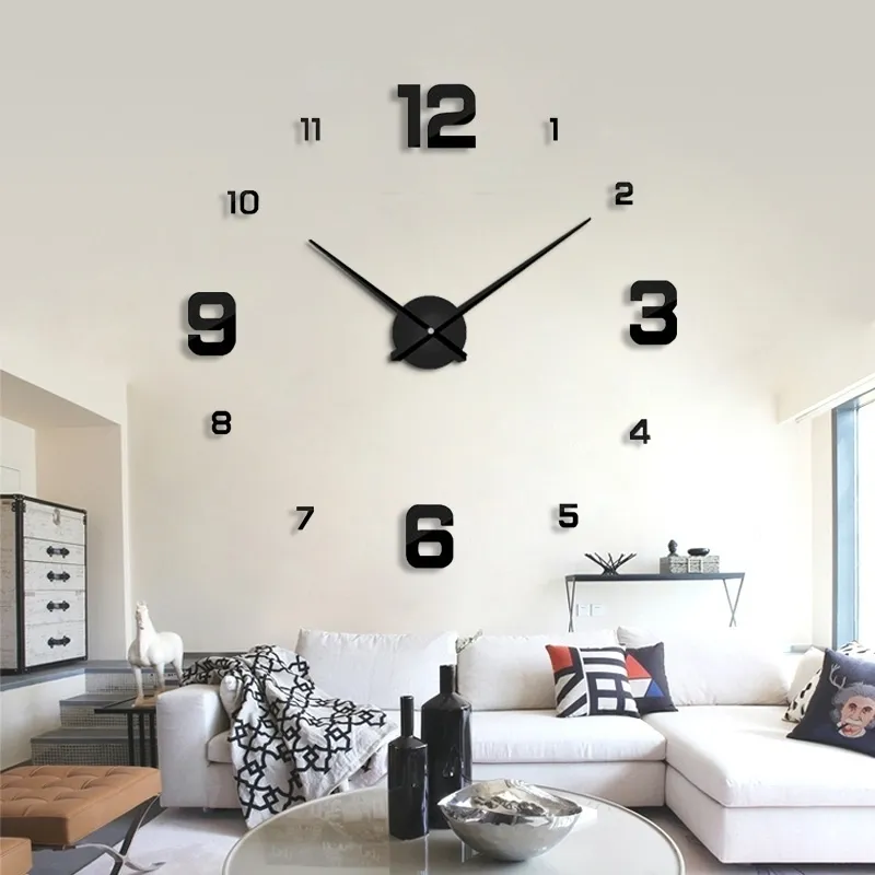 2021 Design moderne se précipita Quartz Horloges Mode Montres Miroir Autocollant Diy Salon Décor Nouvelle Arrivée 3D Réel Grande Horloge Murale 210310