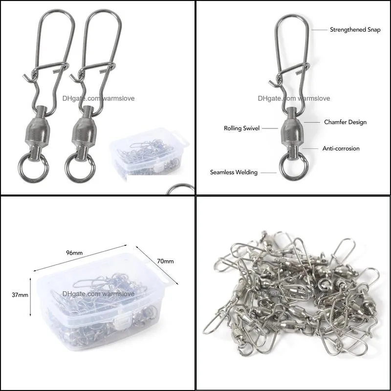 25pcs/Box Fishing Swivel Snap Connector Rolling Ball Bearing Pin Swivels Tackle Kit Accessories