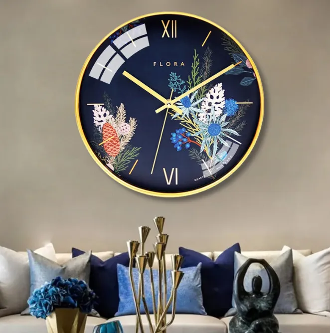 Les dernières horloges murales, la créativité muette du salon de style fleur, la chambre à coucher, l'horloge murale simple et moderne non perforée