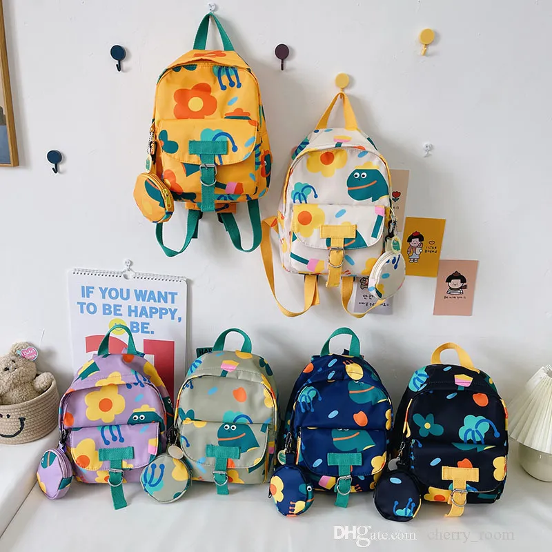 fashion Children flowers backpacks baby boys girls cartoon dinosaur printed shoulders school bag kids nylon casual bags backpack F634