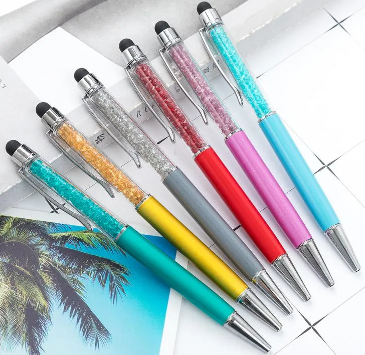 Fine Crystal Ballpoint Pen 1 мм мода творческий стилус сенсорное ручка написание канцелярских товаров офисные школьные шарики черные шариковые ручки