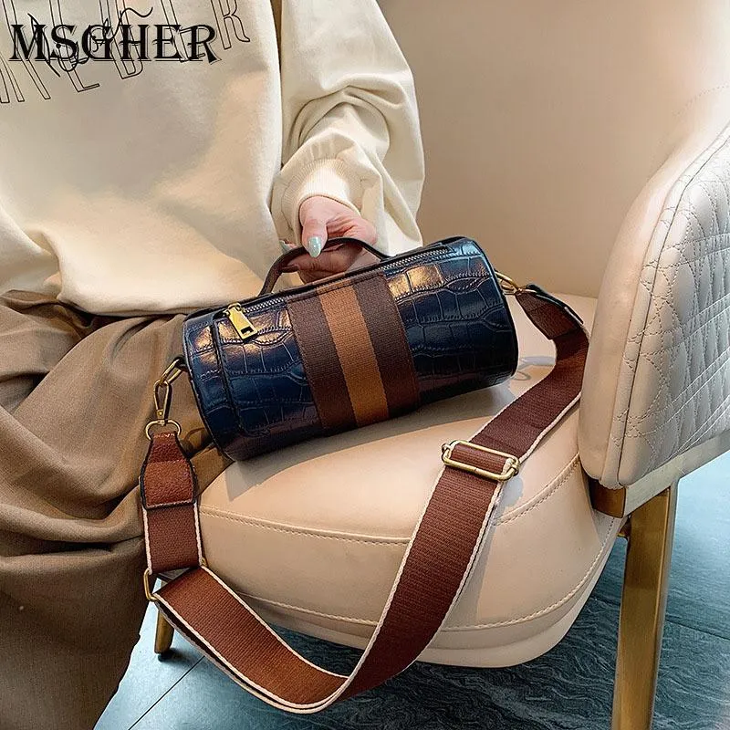 عبر الجسم MSGHER ضرب ألوان حقيبة كتف خمر حقائب طويلة مستديرة للنساء 2021 Crossbody Messenger Hand