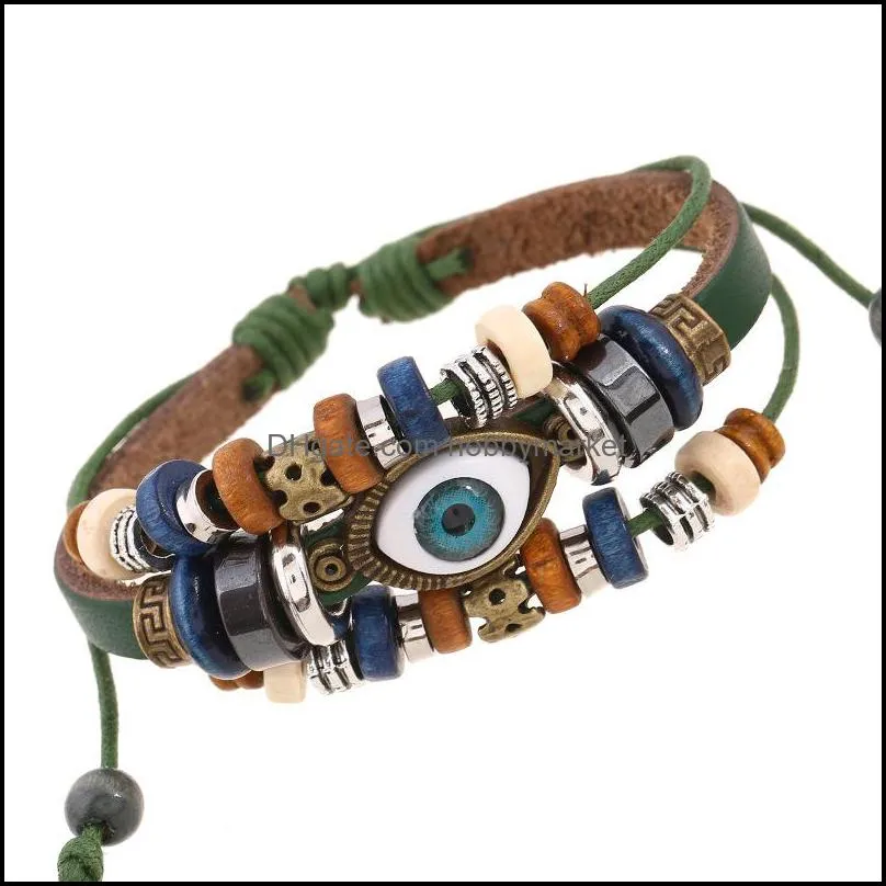 New Evil Eye charm bracelet Multi layered leather Wrap Wristband adjustable Bangle For women men Fashion Jewelry Gift