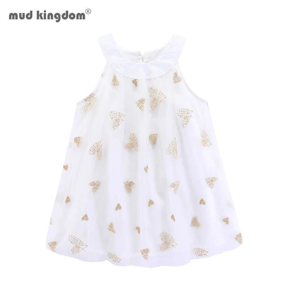 Mudkingdom Girls Dresses Sleeveless Net Yarn Cute Heart Swan Print Princess Dress 210615