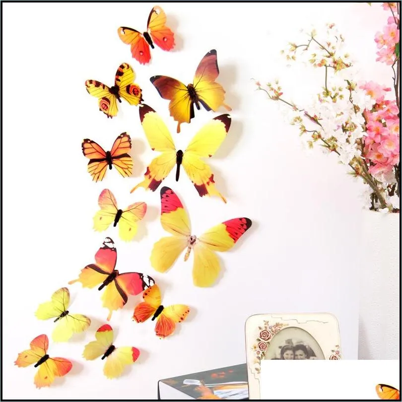 12PCS Butterfly Decoration Fridge Magnets Stickers Decorative Butterflies For Birthday Party Supply 3D Theme Decor Wedding