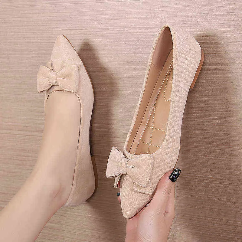 Dress Shoes Mode Flats Voor Vrouwen Schoenen Puntschoen Strik Elegante Merk Zoete Dames Bootschoenen Zachte Plus Size 42 A4373 220303