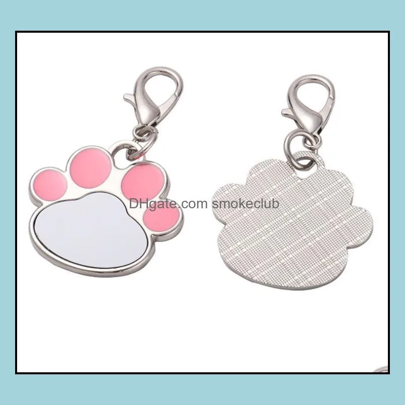 4 Colors Sublimation Blank Keychain Pendant Collars Creative Cat Paw Shape Keychains Heat Transfer Key Chain DIY Pet Keyring LLD11361