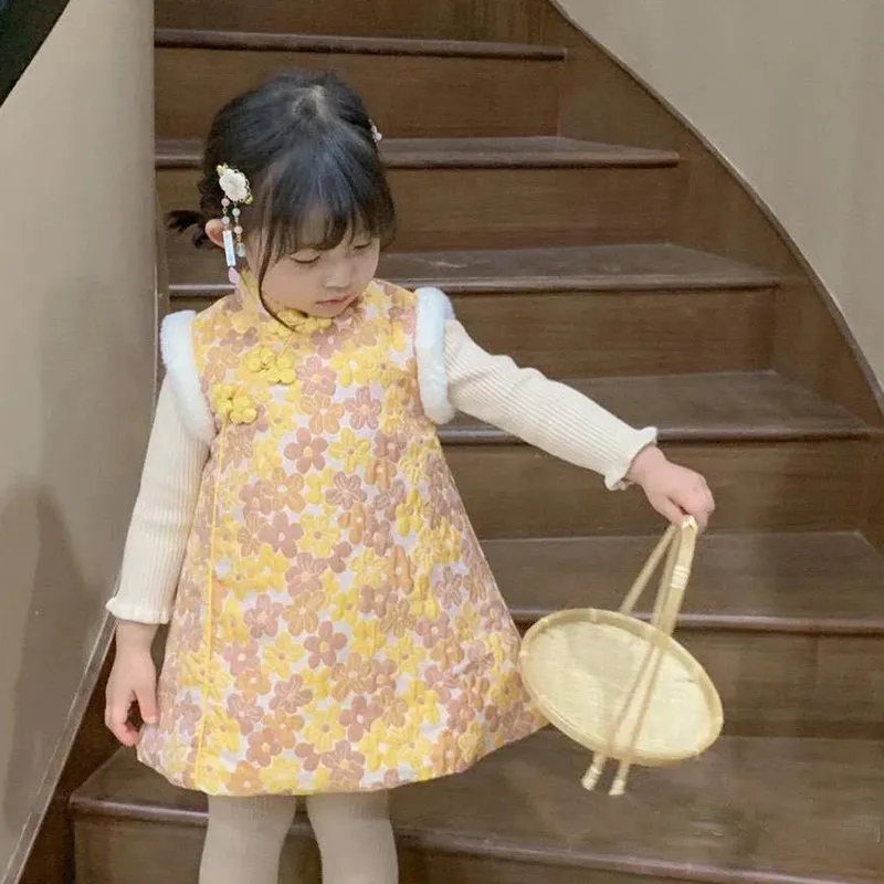 Yeni Bahar Sevimli Kızlar 'Elbiseler Çocuk Çin Chi-Pao Cheongsam Yeni Yıl Hediye Çocuklar Kız Parti Giysileri Kostüm Bebek Kız Qipao 776 S2