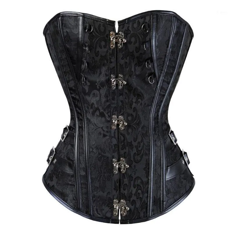 Bustiers & Corsets And Women Sexy Steampunk Jacquard Pirate Faux Leather Corselete Studded Overbust Carnival Party Clubwear