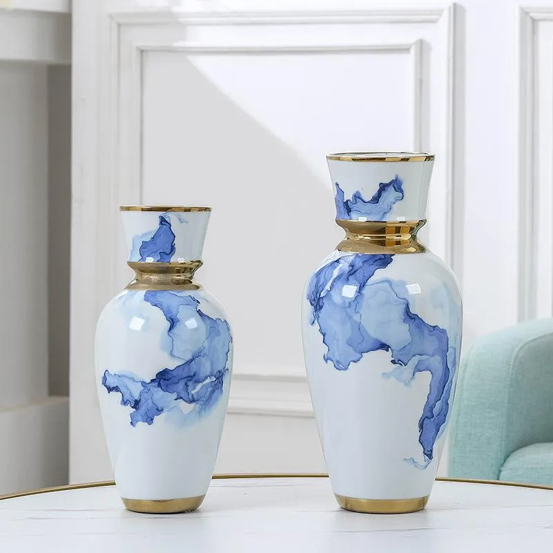 Pier One Vases Nordic Style Luxury Blue And Gold Ceramic Flower Vase