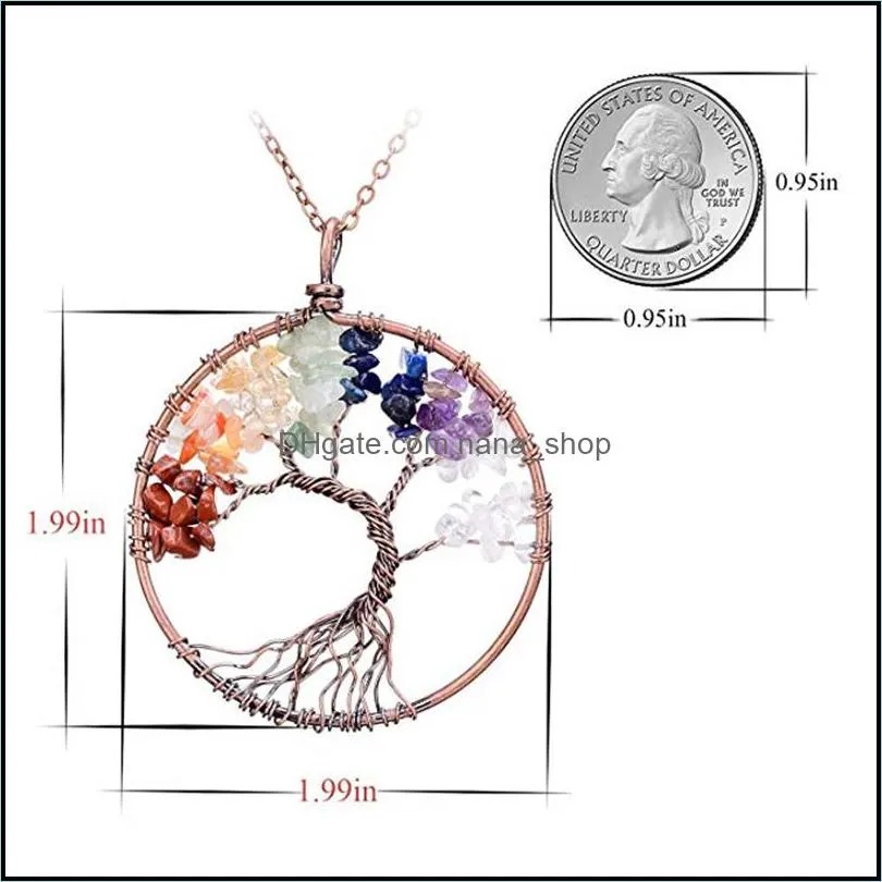 Tree of Life Pendant Amethyst Rose Crystal Necklace Gemstone Chakra Jewelry Pendant Necklace for Women Summer Jewelry