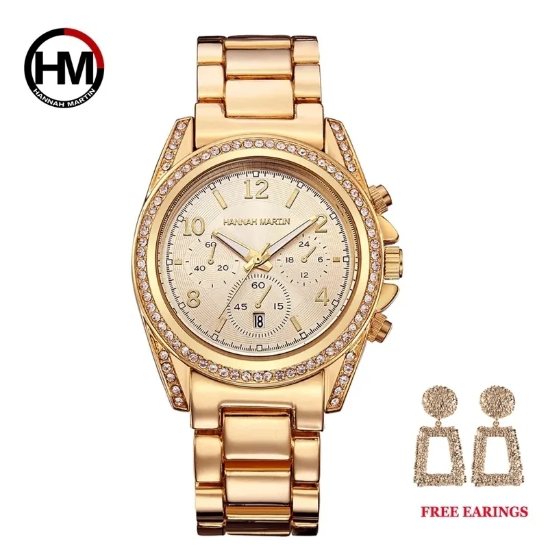 Gota 1 Set Rose Gold Top Luxury Brand Women Watches Femme calendário impermeável moda vestido senhoras assistir 210527