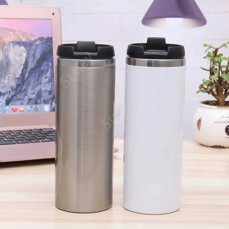 Sublimação Caneca De Café 420ml Parede Dupla Aço Inoxidável Transferência de Calor Tumbler Isolado Copo de Viagem Rápido Expedição Fast Mar Rápido DAS208