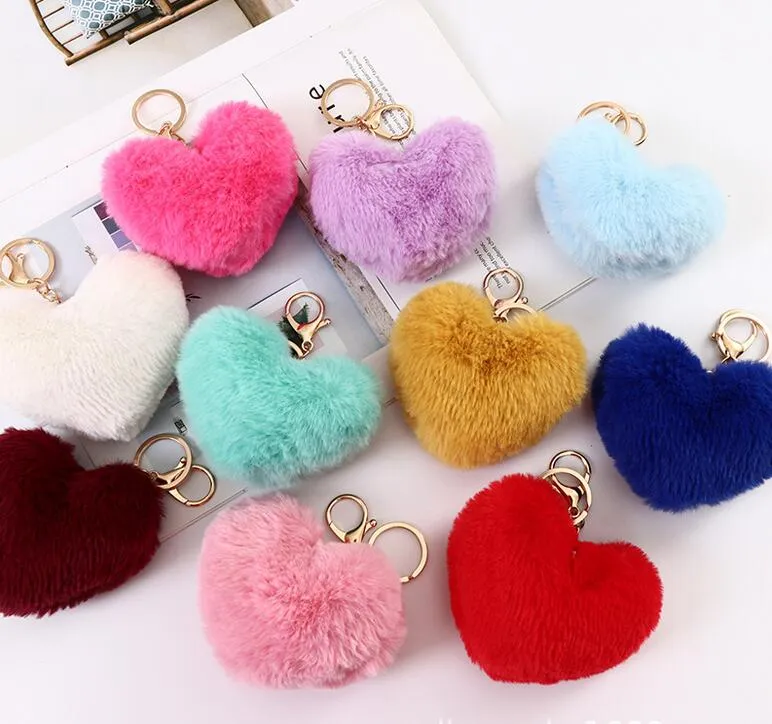 Porte-clés en peluche en forme de coeur 10CM imitation fourrure de lapin porte-clés voiture porte-clés pendentif sac décoration