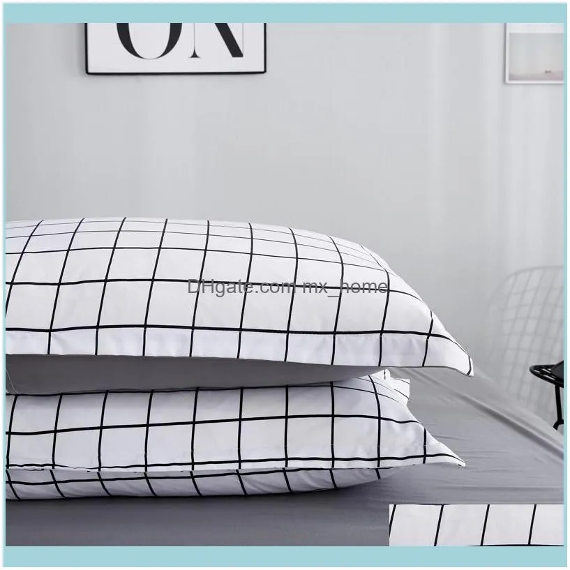 Bonenjoy Queen Size Bedding Set White Color Black Plaid Microfiber Reactive Printed King Size Bed Linen Sets For Bedroom Kit 201210