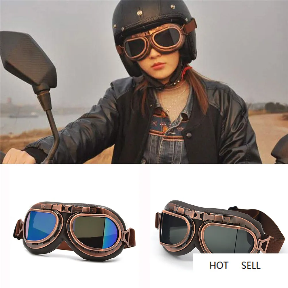 Motorcykelglasögon glasögon motorcykel pilot steampunk vintage atv biker scooter cruiser jet hjälm cykling skidsolglasögon