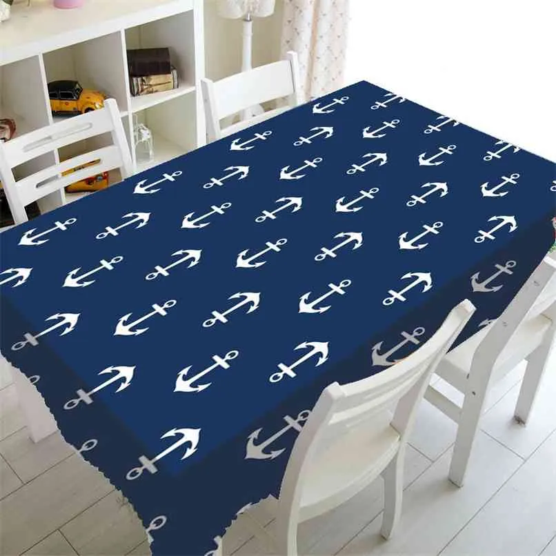 Chic Navy Blue Anchors Pattern Party Home Decor Nautische anker Tafelkleed Tafel Doek Cover Waterdichte Tableken TV Gift 210626