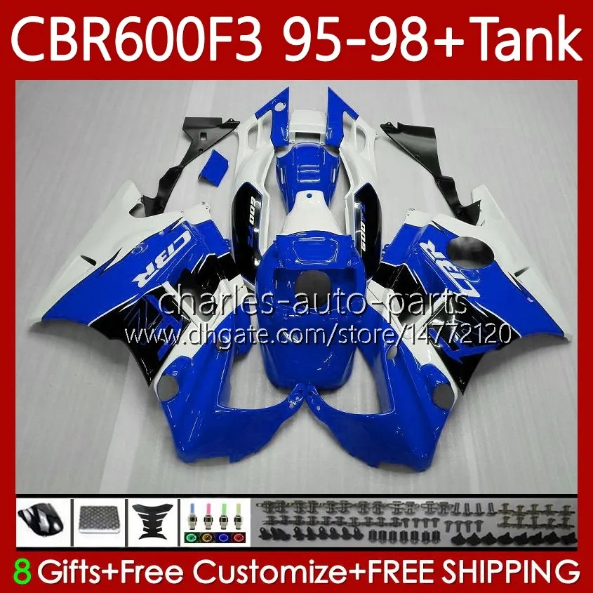 Carrocería + tanque para HONDA CBR600F3 600CC 600FS 95-98 Cuerpo 64No.174 CBR Azul blanco 600 600F3 CBR600 F3 FS CC 1995 1996 1997 1998 CBR600FS CBR600-F3 95 96 97 98 Kit de carenado