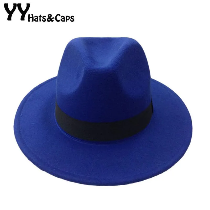 Geniş Memlu Şapkalar Erkekler Yün Kıta Kuşak Şapkası Trilby Kadınlar Vintage Panama Fedora Cloche Cap Caz Caz 14 Renkler YY0397