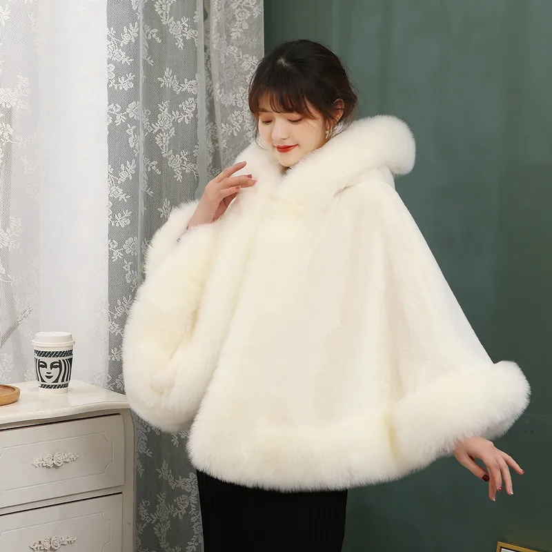 Grande cappotto da sposa invernale da sposa in pelliccia sintetica avvolge scialli caldi coprispalle capispalla grigio bianco rosso giacca da donna prom sera mantello sciarpa