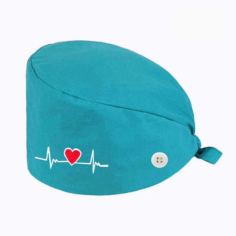 2021 Nuovo Cuore Ricamo Infermiera Cappello Per Le Donne Degli Uomini gorros quirurgic Salon Farmacia Bonnet Caps Lab Pet Medico Chirurgici Cap Y21111