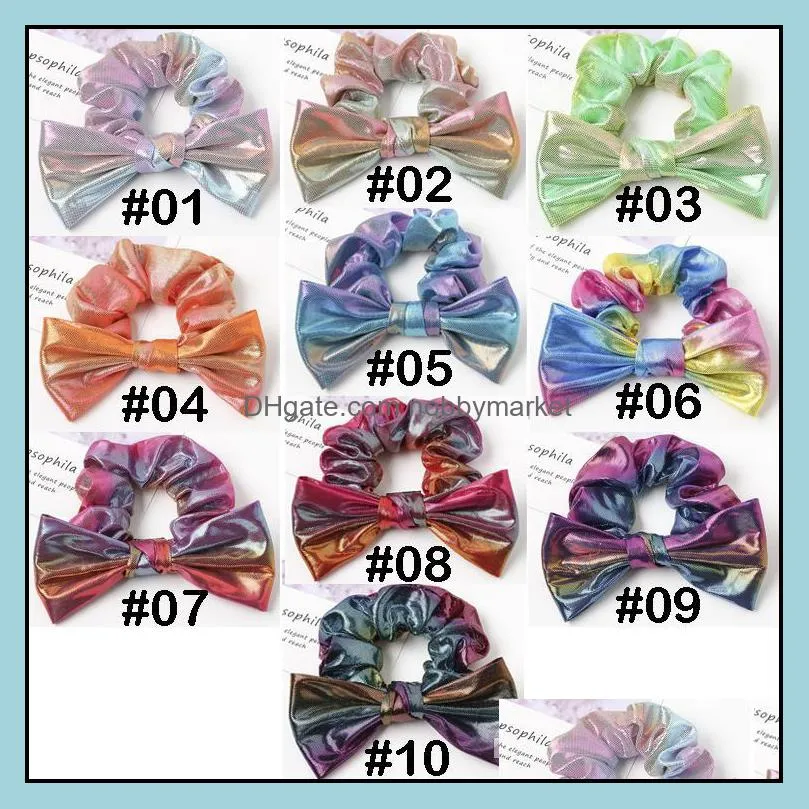 10 color bowknot hairband headband Sequin laser streamer Hair Ties Girls Elastic Swallow tail Ponytail hair band accessories Wholesale