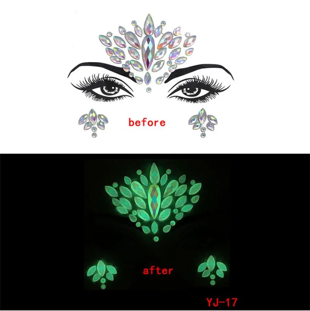 Wholesale Noctilucent Face Gems Body Stickers Rhinestones Jewels Crystals  Tattoo Sticker Clubwear Party Rave Festival Jewelry For Women And Girls  From Santi, $1.4