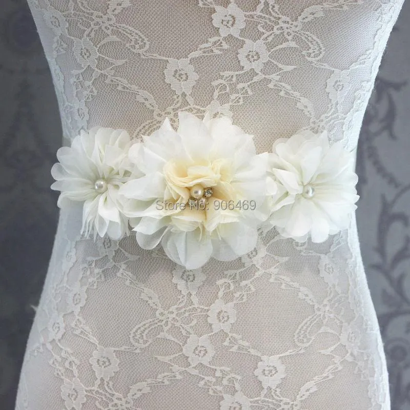 Ceintures Mode Fleur Sash Ceinture Fille Femme Mariage Ceintures 1 Pcs Ivoire