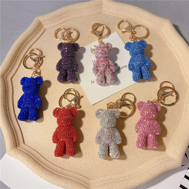 Colorful Creative Bear Japanese and Korean Cartoon Doll Cute Net Red Car Keychain Claw Diamond Bag Pendant