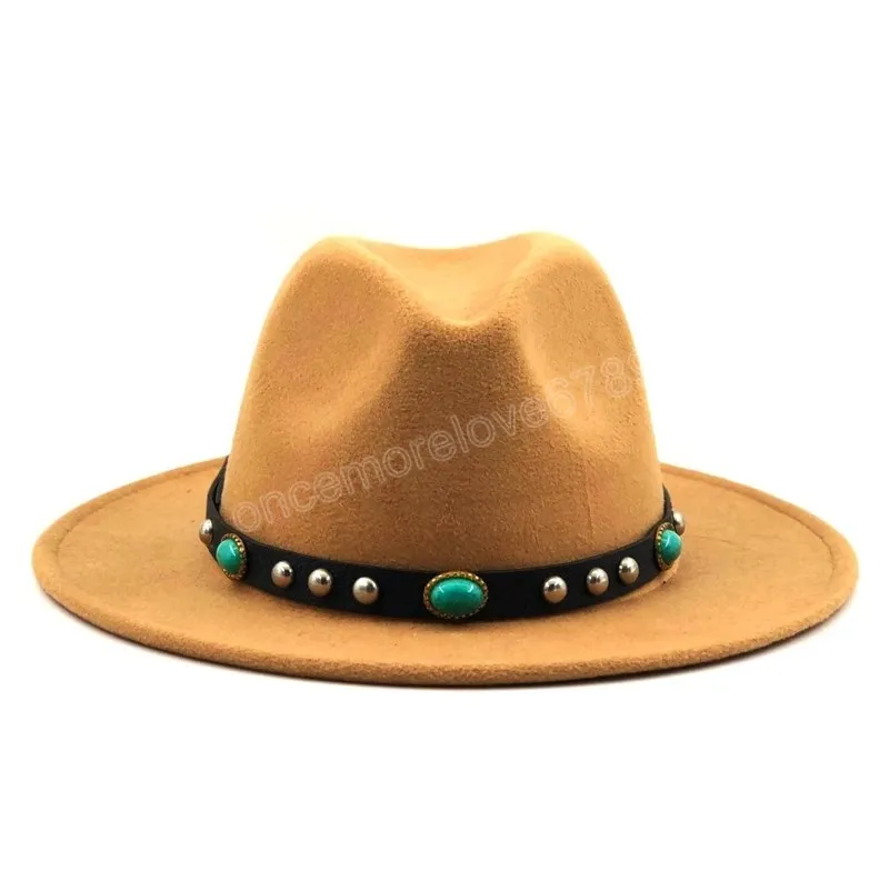 Wolle Frauen Männer Filz Fedora Hut Böhmen Band Elegante Dame Winter Herbst Jazz Kirche Pate Sombrero Caps