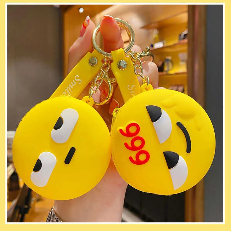 Funny Coin Purse Keychain expression Silicone high quality Silicone Bag Pendant Car Key Chain Ring Ornament Creative Gift G1019