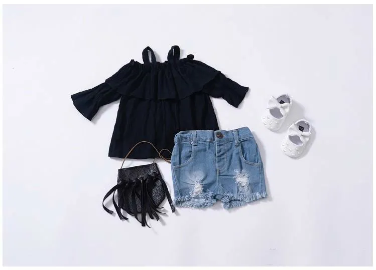 New Hot Sale Sets For Girls Clothing Set Sling Top   Denim Skirt   PP Shorts Girls Boutique Fall Clothes Kids Suits Girl Outfits