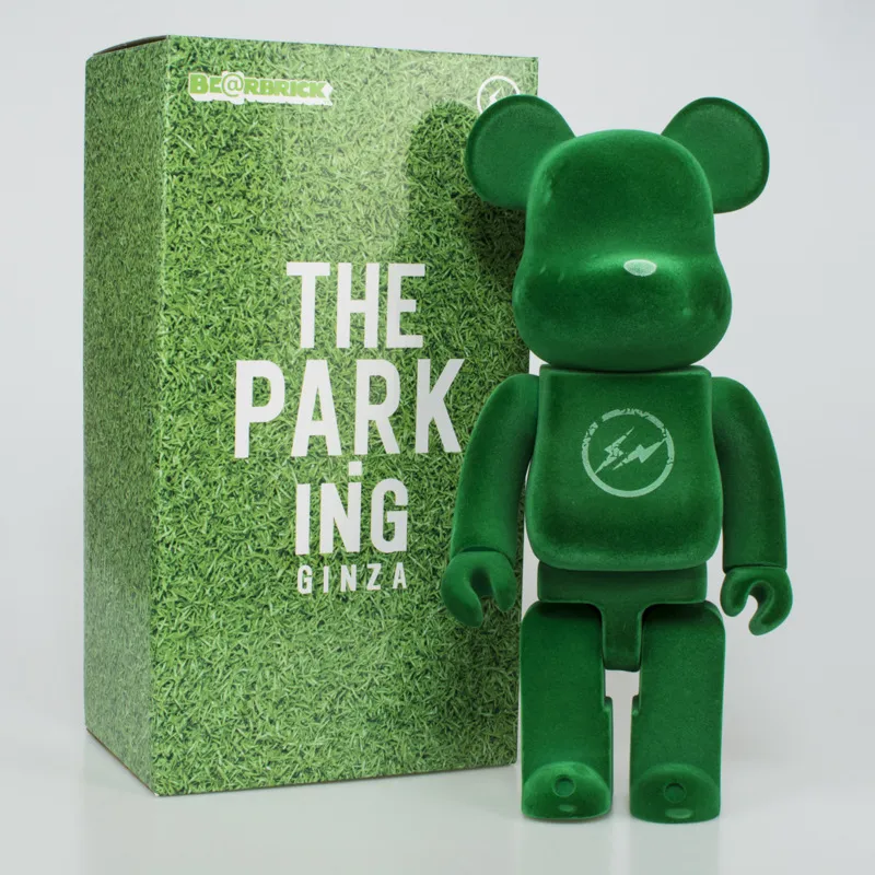 Bearbrick gewalttätige Bärenbausteine grün beflockter Blitz Hiroshi Fujiwara Trendpuppe handgefertigte Ornamente 400 % 28 cm