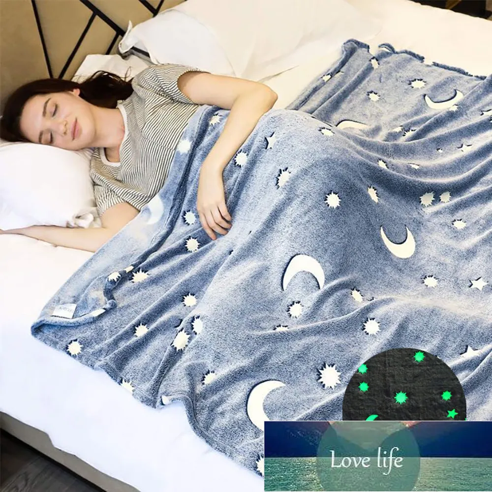 Coperta in pile Glow In The Dark Gettare Stelle grigie Luna Nuovo Peluche Peloso Coperta Calda Coperta Copridivano Copriletto Prezzo di fabbrica Design esperto Qualità Ultimo stile Originale