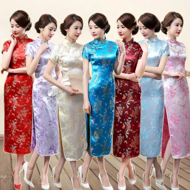 Red Novelty Chinese Ladies Traditional Prom Gown Dress Long Style Wedding Bride Cheongsam Qipao Women Costume