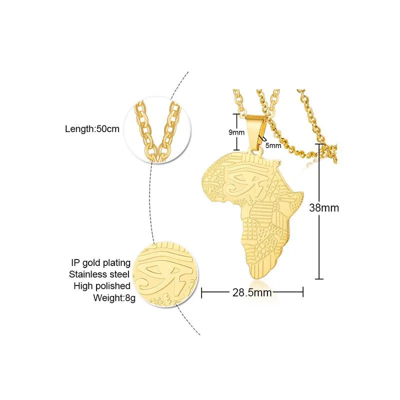 Hanger kettingen Egyptisch oog van Horus Africa Map ketting in roestvrijstalen mannen sieraden etnisch geschenk voor hem 9C30 4DT2
