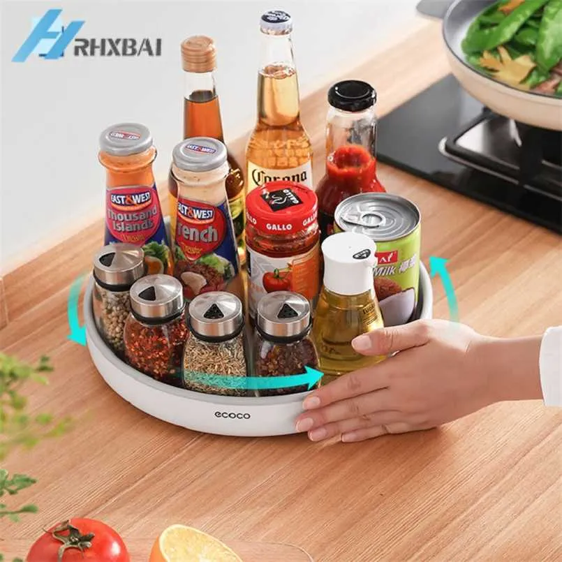 360 Rotating Spice Rack Organizer Seasoning Holder Condiments Storage Tray Lazy Susans Home Supplies for Kitchen Bathroom 211110