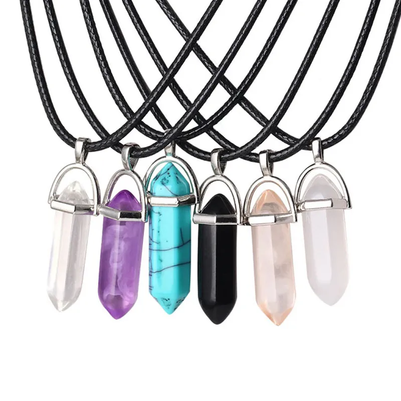 Natuurlijke Crystal Steen Hanger Ketting Creatieve Zeshoekige Kolom Rose Quartz Healing Kettingen Mode Glas Sieraden