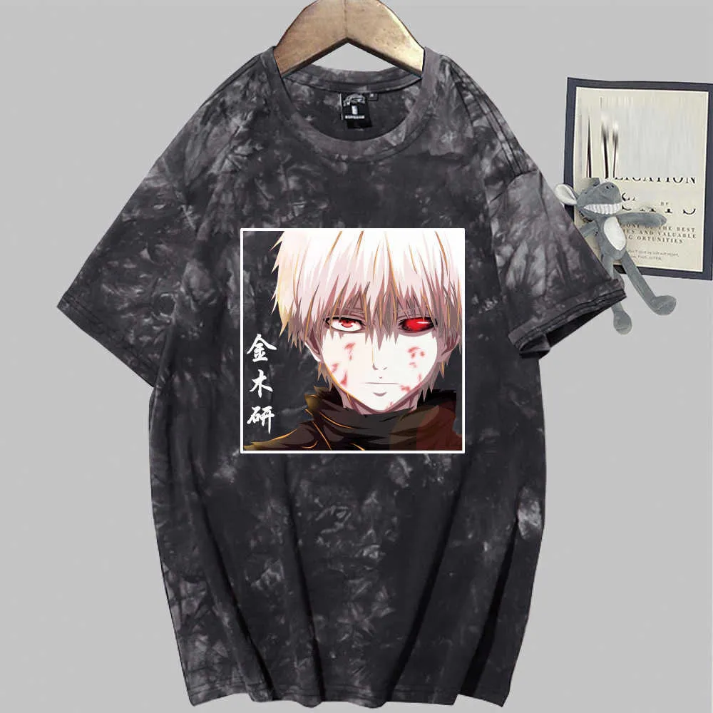 Unisex Tokyo Ghoul Krótki rękaw O-Neck Luźne i Fit Drukuj Dye Dye Animet-Koszulka Y0809