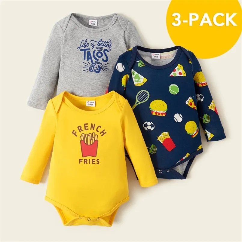Arrival Spring and Autumn 3-pack Baby Hamburger Bodysuits Set Boy Girl Rompers Clothing 210528