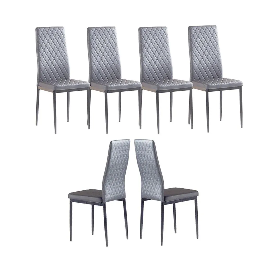 Us Stock Kitchen Furniture Light Gray Modern Minimalist Dining Chair Fireproof Leather Sprayed Metal Pipe Diamond Grid Pattern Restaurant Set of a16